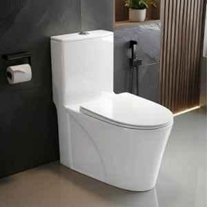 Plantex Platinum Ceramic Rimless Western Commode/One Pcs Floor Mounted Commode/Siphonic Vacuum Flush Toilet with Soft Close Toilet Seat Cover S Trap Outlet White
