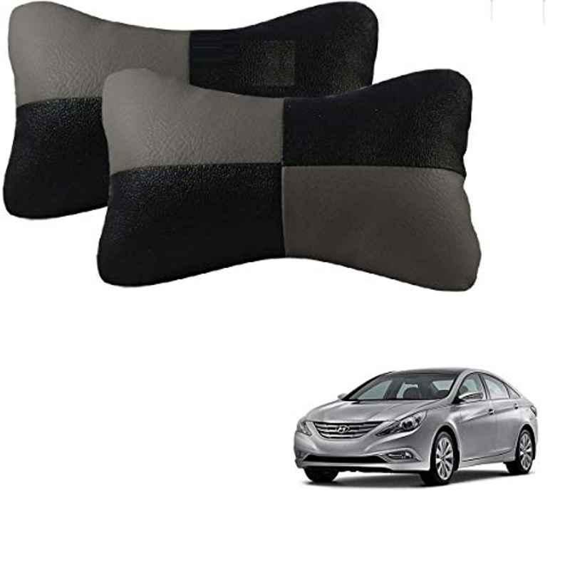 Kozdiko 2 Pcs Leather Grey & Black Neck Rest Car Cushion Pillow Set for Hyundai Sonata
