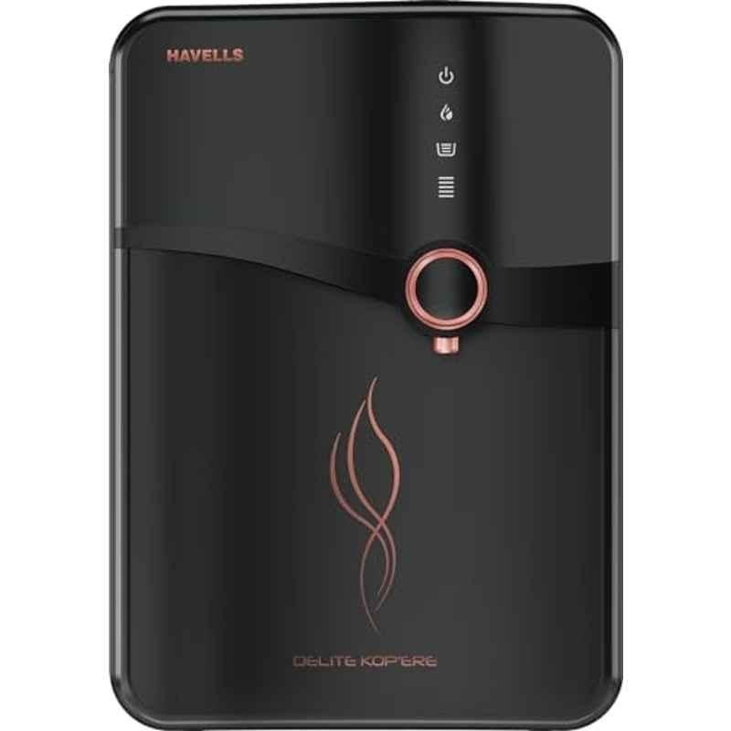Havells Delite Kopere 6.5 Litre RO+UV Plastic Black Water Purifier with Stainless Steel Tank & 1 Year Warranty