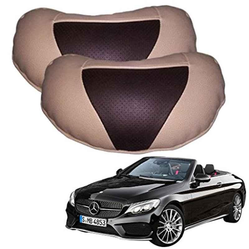 Kozdiko 2 Pcs Brown & Beige Neck Rest Set for Mercedes Benz E-Class, koz_38846