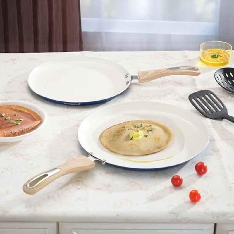 Cookaid Velora 2 Pcs 25 & 28cm Aluminium Metallic Cherry Non Stick Ceramic Coated Dosa Tawa Set with 2 Pcs Nylon Tool, CKD-CC-DT2-30