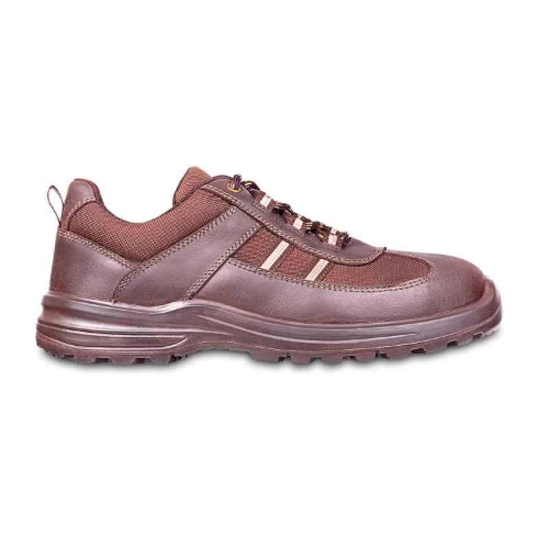 Tagra Thermo Lo Leather PU Sole Steel Toe Brown Low Ankle Work Safety Shoes, Size: 7