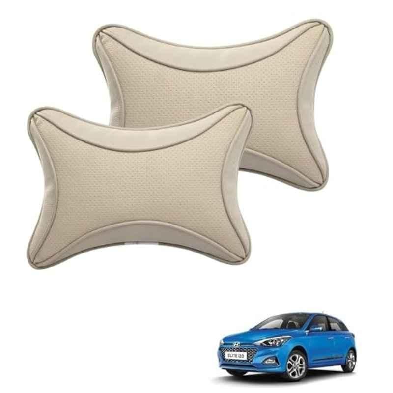 Kozdiko 2 Pcs Memory Foam & Polyester Beige Dots Car Neck Rest Pillow Set for Hyundai Elite I20, XNVJVHGJFH89