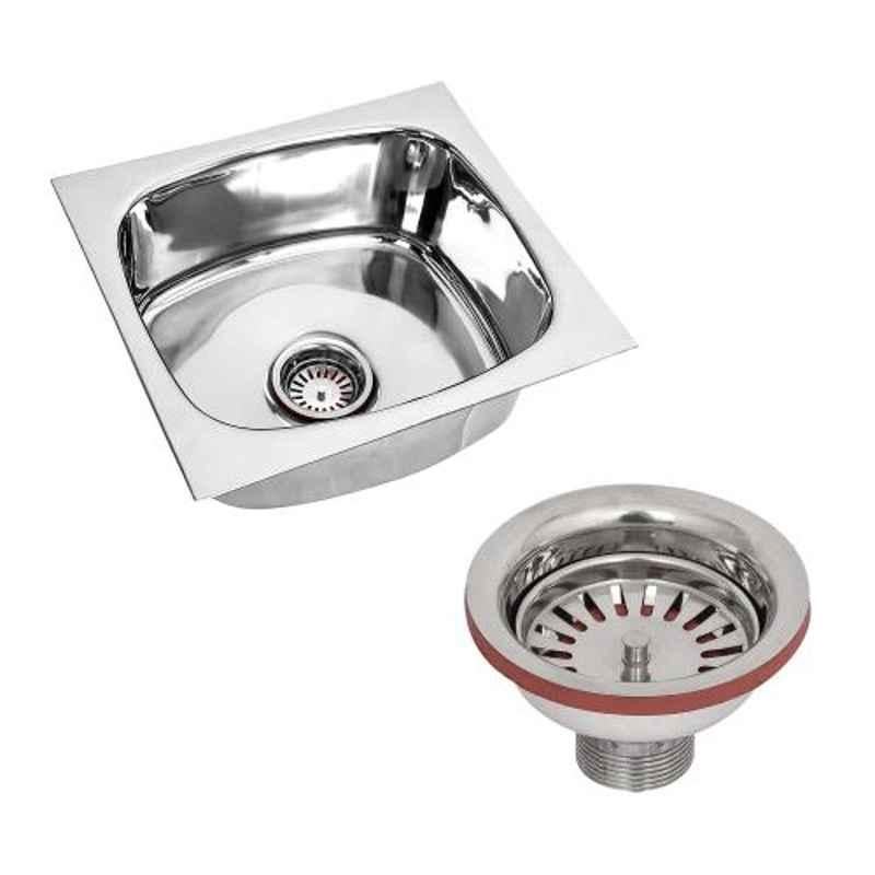 Renvox 18x16x9cm Stainless Steel Glossy Finish Kitchen Sink with Coupling & Pipe