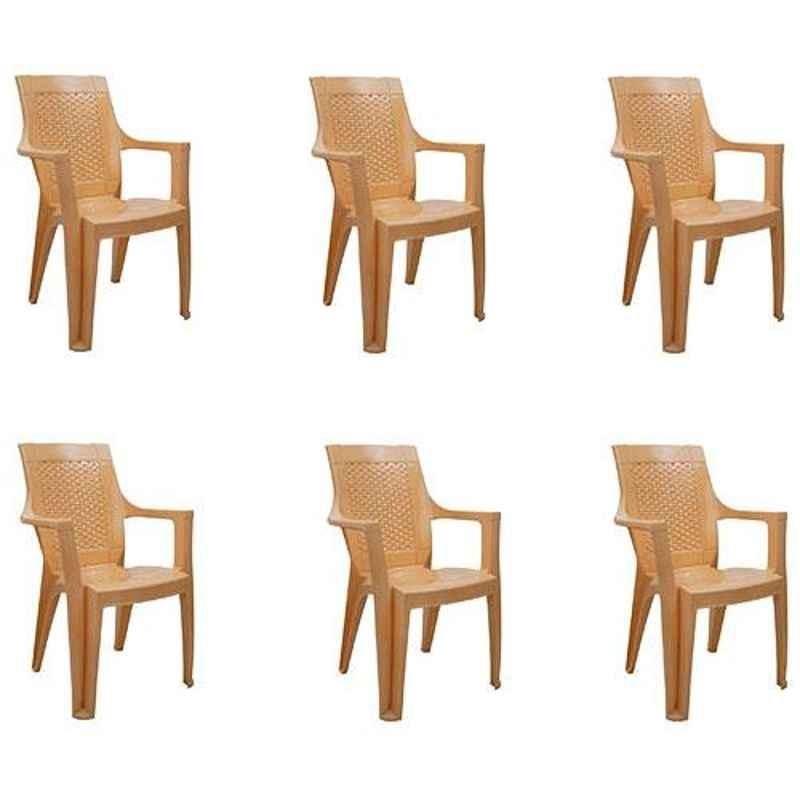 Italica Polypropylene Marble Beige Luxury Arm Chair, 9006-6 (Pack of 6)