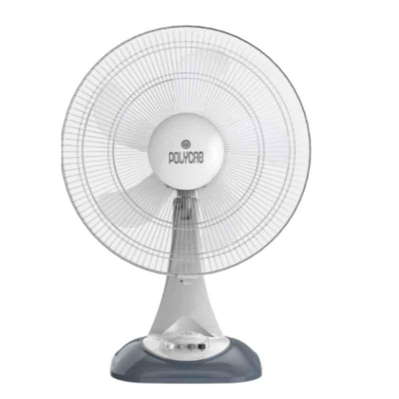 Polycab Elanza 60W White Grey Table Fan, FTANSST001I, Sweep: 400 mm