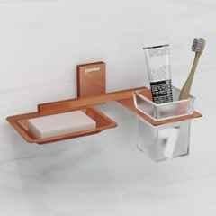 Plantex Soap Dish with Glass Toothbrush Holder for Bathroom/304 Grade Stainless Steel Soap Holder with Tumbler Holder/Soap Stand/Toothpaste Holder Crystal PVD Rose Gold