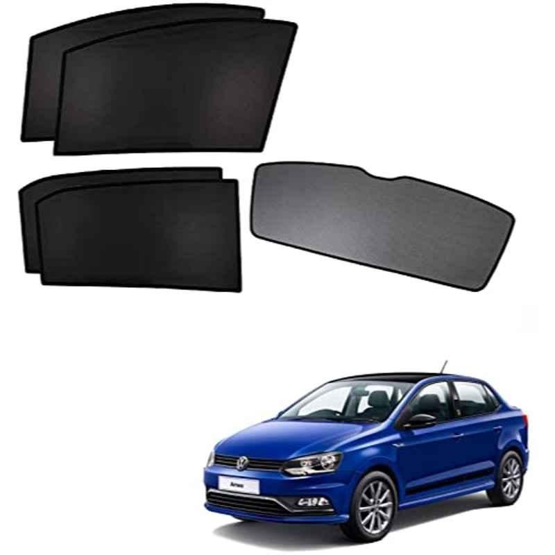 Kozdiko 5 Pcs Polyester Black Non Magnetic Window & Rear Sun Shades Set for Volkswagen Ameo