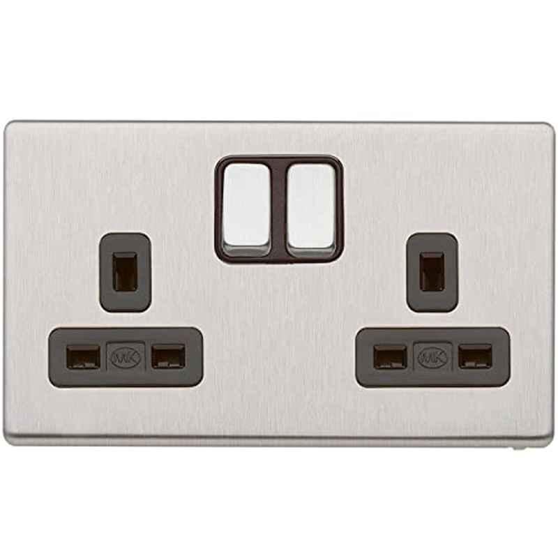 MK Electric 13A 2 Pole Stainless Steel Dual Earth Double Switched Socket, K24347BSSB