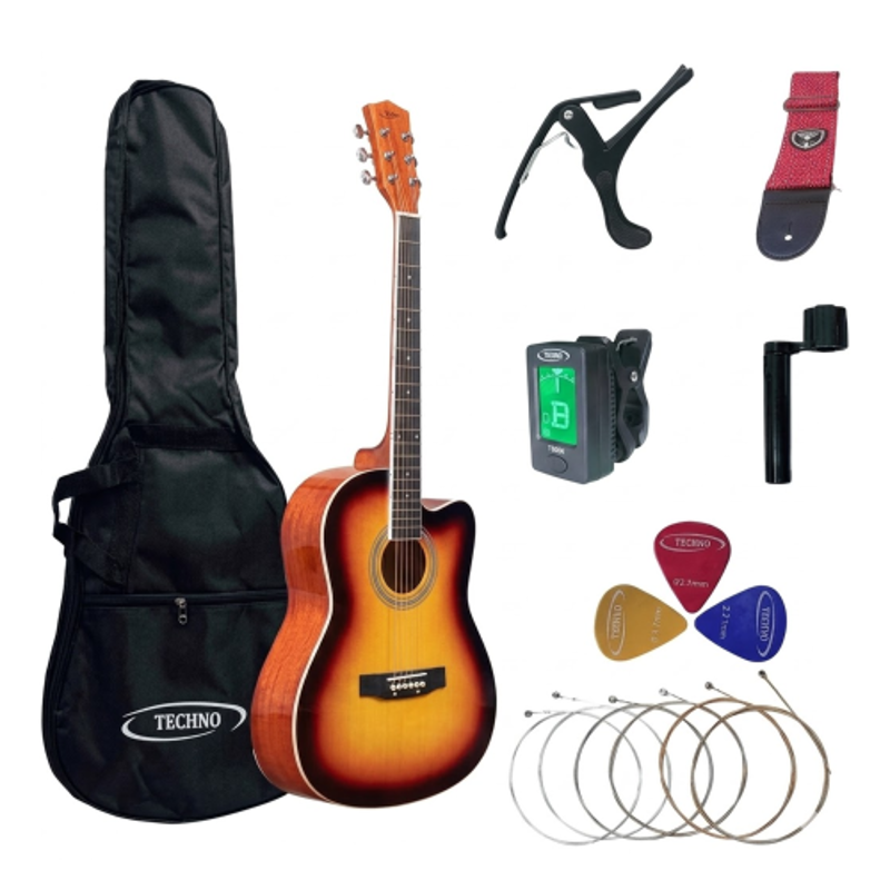 Techno 39 inch Spruce & Linden Wood Vintage Sunburst Right Hand Orientation Acoustic Guitar, RJ-10239CG