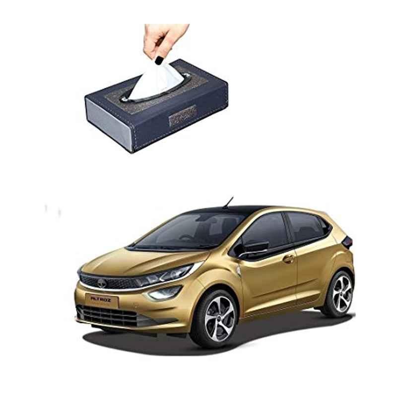 Kozdiko Leatherette Grey Designer Car Tissue Paper Dispenser Box with 200 Sheets (100 Pulls) for Tata Altroz