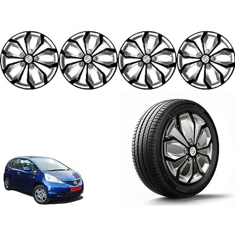 Auto Pearl 4 Pcs 14 inch Polypropylene Black & Silver Press Type Car Wheel Cover Set with Retention Ring for Honda Jazz 2009-2014 E , 14WC_Pearl_Rev_Jazz2009_14EModel