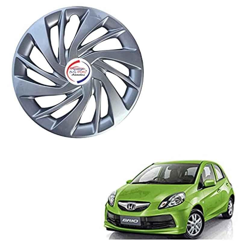 Auto Pearl 4 Pcs 14 inch ABS Silver ER09 Hubcap Wheel Cover Set with Retention Ring for Honda Brio