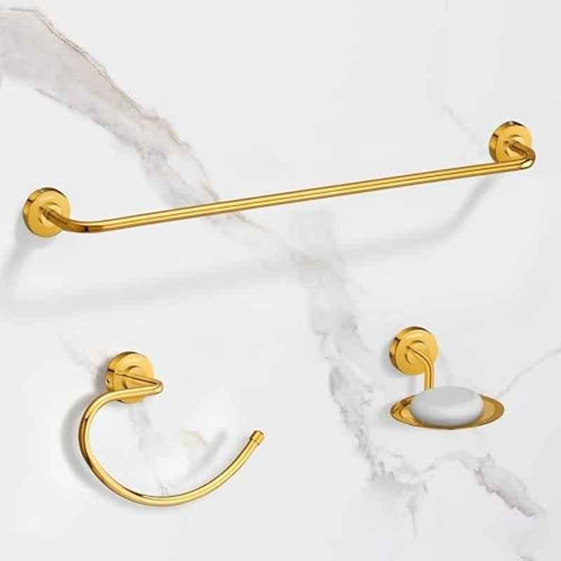 Plantex Daizy 3 Pcs Stainless Steel Golden Bathroom Accessories Set