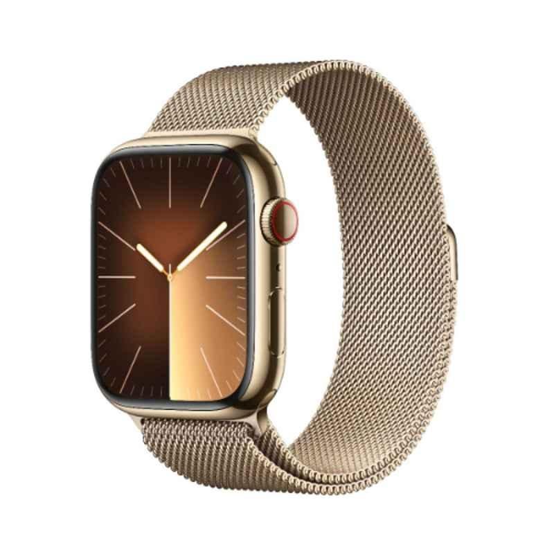 Apple Series�9 41mm Gold SS Case GPS & Cellular Smart Watch with Gold Milanese Loop, MRJ73QA/A