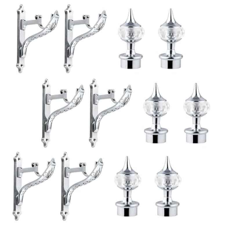 Plantex Chrome Heavy Duty Curtain Rod Holder/Aluminium Curtain Brackets/Diamond Shape Curtains Holder (Pack of 3)