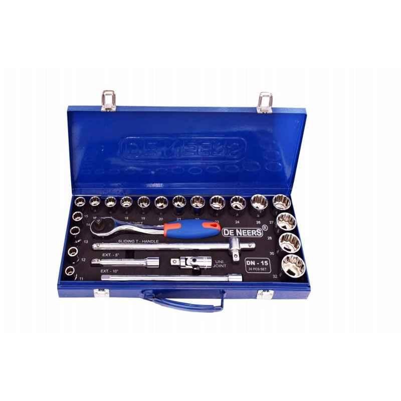 De Neers DN-24 REGULAR 24 Pcs 1/2 inch Square Drive Hexagonal Socket Set