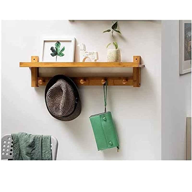 Rubik Large Wooden Rectangular Wall Mounted Shelf with Hanger Hooks, RB-557BG