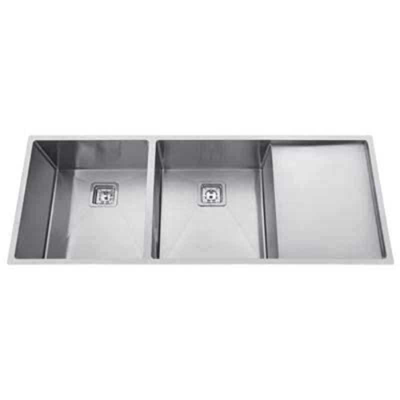 Arquin Diamond 45x20x10 inch Stainless Steel 304 Silver Matt Finish Square Double Bowl Kitchen Sink with Drain Board