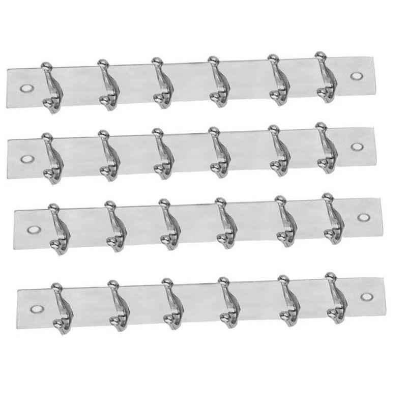 Smart Shophar 6 Legs Stainless Steel And Aluminium Alloy Silver Simply Wall Hook, SHA43WH-SIMP-SL06-P4 (Pack of 4)