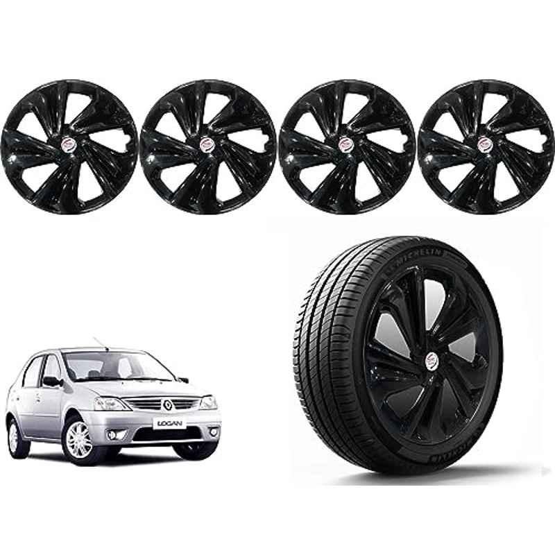 Auto Pearl 4 Pcs 14 inch Polypropylene Black Press Type Car Wheel Cover Set with Retention Ring for Mahindra Renault Logan, 14WC_Tiago_Black_Logan