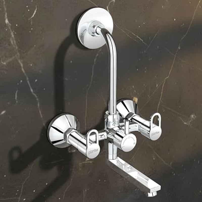 Plantex Pure Brass 2-in-1 Wall Mixer with Brass Wall Flange & Teflon Tape/Mixer Tap for Bathroom/Overhead Shower Provision & Long Bend Pipe/Water Tap/Taps for Bathroom (Flip, Chrome)