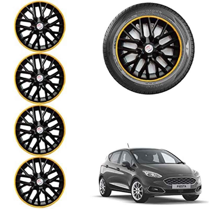 Auto Pearl 4 Pcs 14 inch ABS Black & Yellow Car Wheel Cover Set for Ford Fiesta New