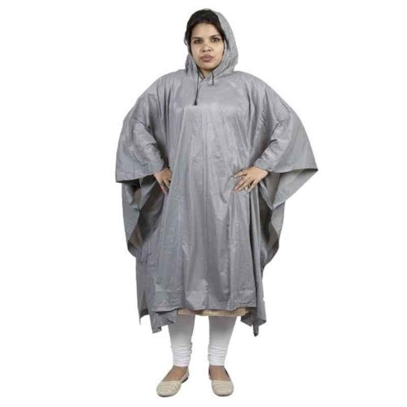 AllExtreme EX103PG Grey Standard PVC Waterproof Hooded Rain Coat for Women, AE-DS1F2