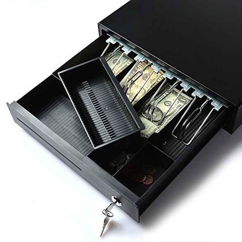 Security Store Alloy Steel 4 Bills & 2 Coin Slots Black Cash Drawer with Coin Tray