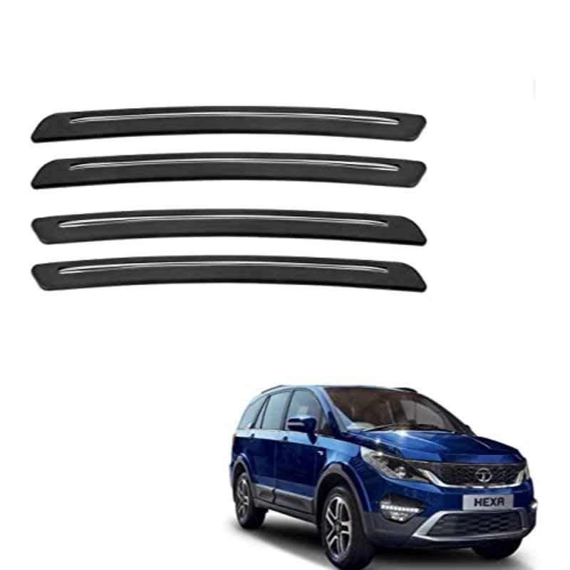 Kozdiko 4 Pcs Rubber Black Car Bumper Protector Set with Chrome Strip for Tata Hexa