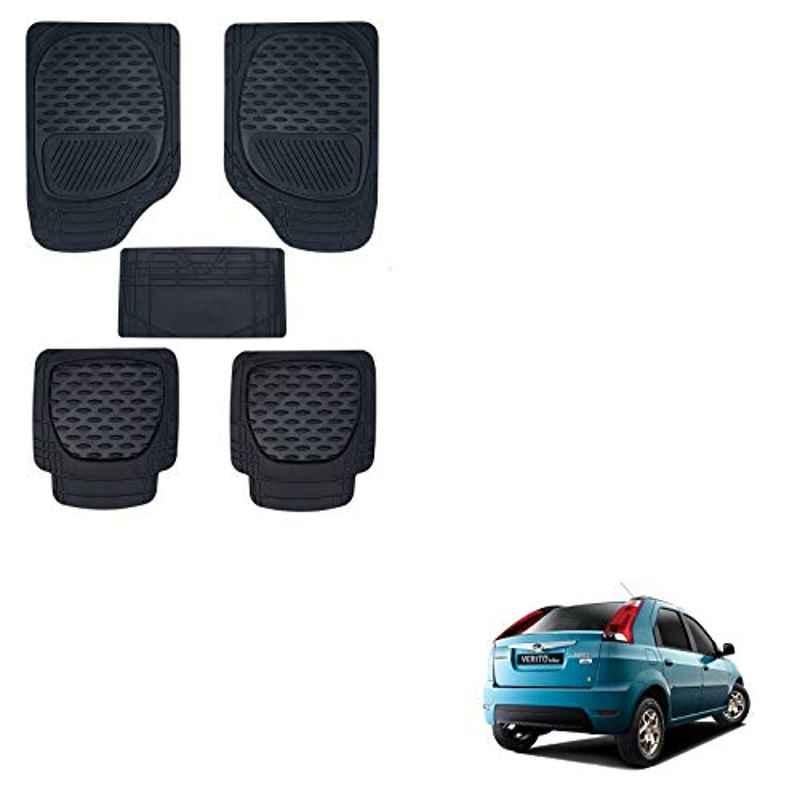 Kozdiko 6255 5 Pcs Rubber & PVC Black Heavy Car Foot Mat Set for Mahindra Verito Vibe