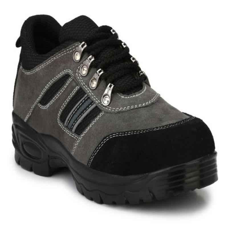 Wonker 6351 Synthetic Leather Steel Toe Black Safety Shoes, Size: 10
