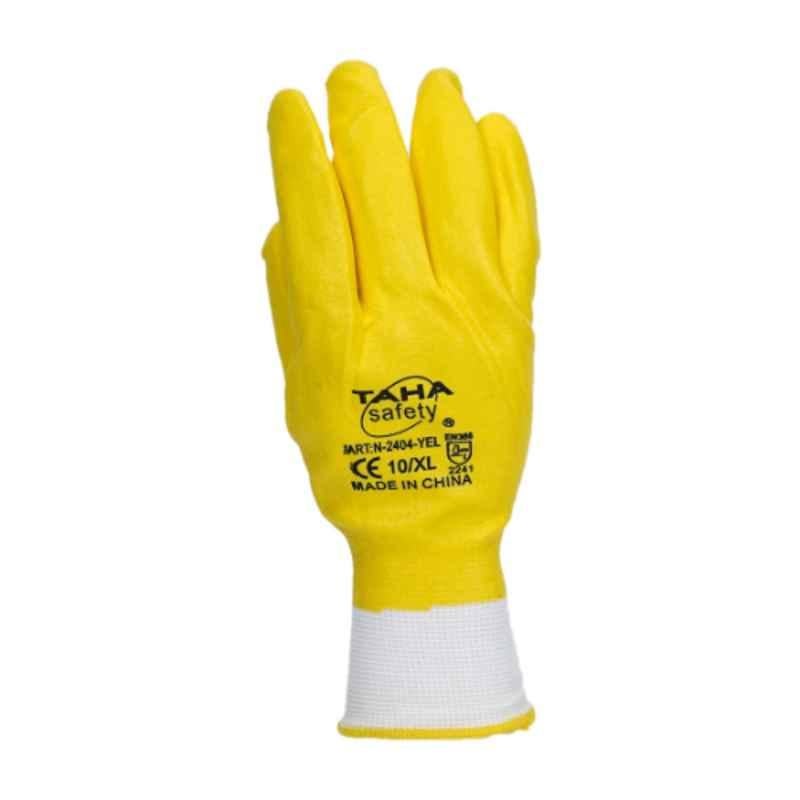Taha Safety Polyester & Nitrile Yellow Gloves, N2404-T, Size:XL