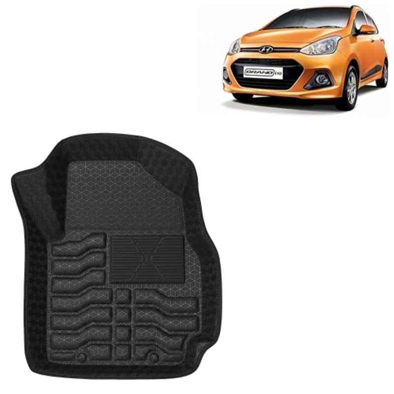 Kingsway 3 Pcs Premium 4.5D 100% Waterproof Tray Shape PVC Black Car Floor Mat Set for Hyundai Grand i10 2013 to 2017 All Model