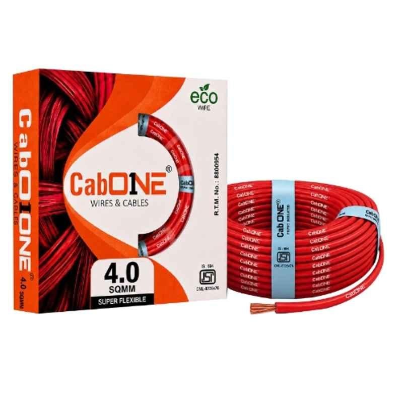CabONE Lite 4 Sqmm Red Single Core FR PVC Insulated CCA Copper Electrical Wire, Length: 90 m