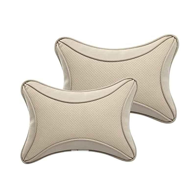 Kozdiko 2 Pcs Memory Foam & Polyester Beige Dots Car Neck Rest Pillow Set for Audi RS7 Spotback, koz_45951