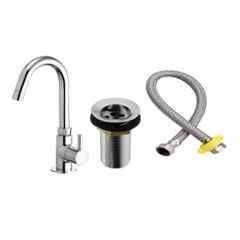 Fastgear Brass & Steel Silver Chrome Finish Bathroom Faucet Set, FG2319