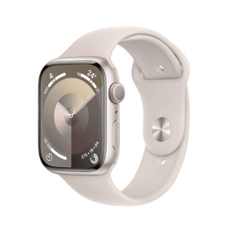 Apple 9 45mm Starlight Aluminium Case GPS & Cellular Smart Watch with M/L Starlight Sport Band, MR973QA/A
