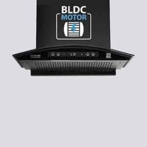 Hindware Sancia BLDC 60 60cm 1400CMH Black Filterless Autoclean Curved Glass Kitchen Chimney with Motion Sensor, Touch Control & 3 Years Warranty, 528044