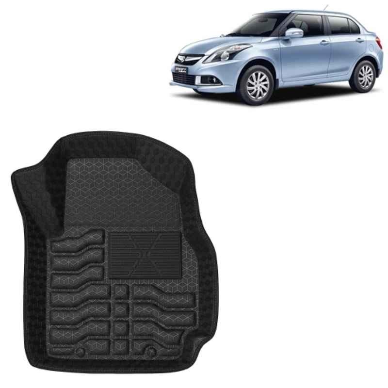 Kingsway 3 Pcs Premium 4.5D 100% Waterproof Tray Shape PVC Black Car Floor Mat Set for Maruti Suzuki Swift Dzire 2012 to 2017 All Model