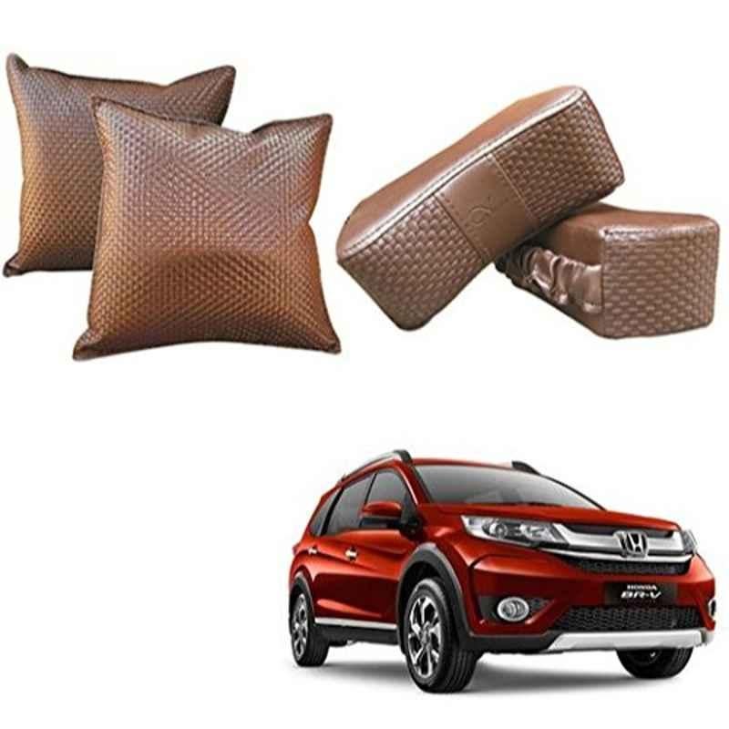 Kozdiko Faux Leather Cola One Pair Cushion Pillow & One Pair Neck Rest Combo for Honda NA