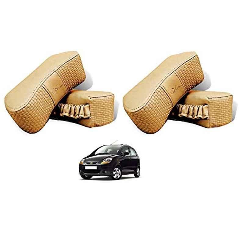 Kozdiko 4 Pcs CV Designer Beige Leatherite Neck Rest Car Cushion Pillow Set for Chevrolet Spark