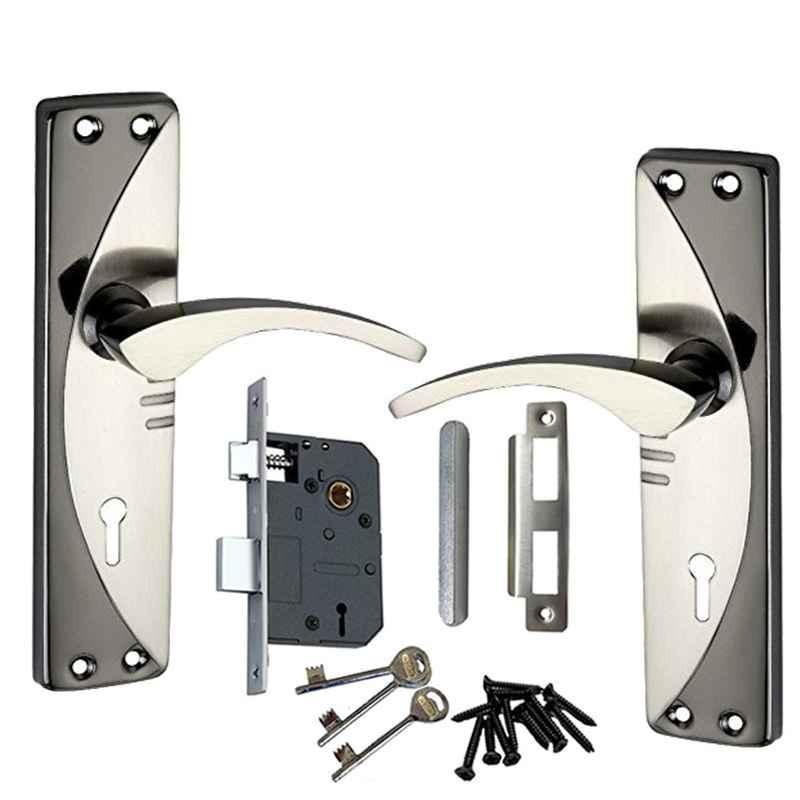 Atom 6 Lever Black Silver Mortise Lock Set with 3 Keys, WIH 1003