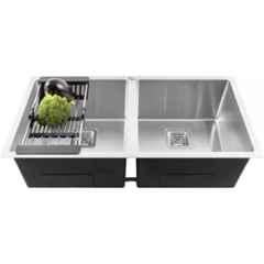 Fossa FS-11 45x20x10 inch Stainless Steel Matt Finish Silver Double Bowl Handmade Kitchen Sink