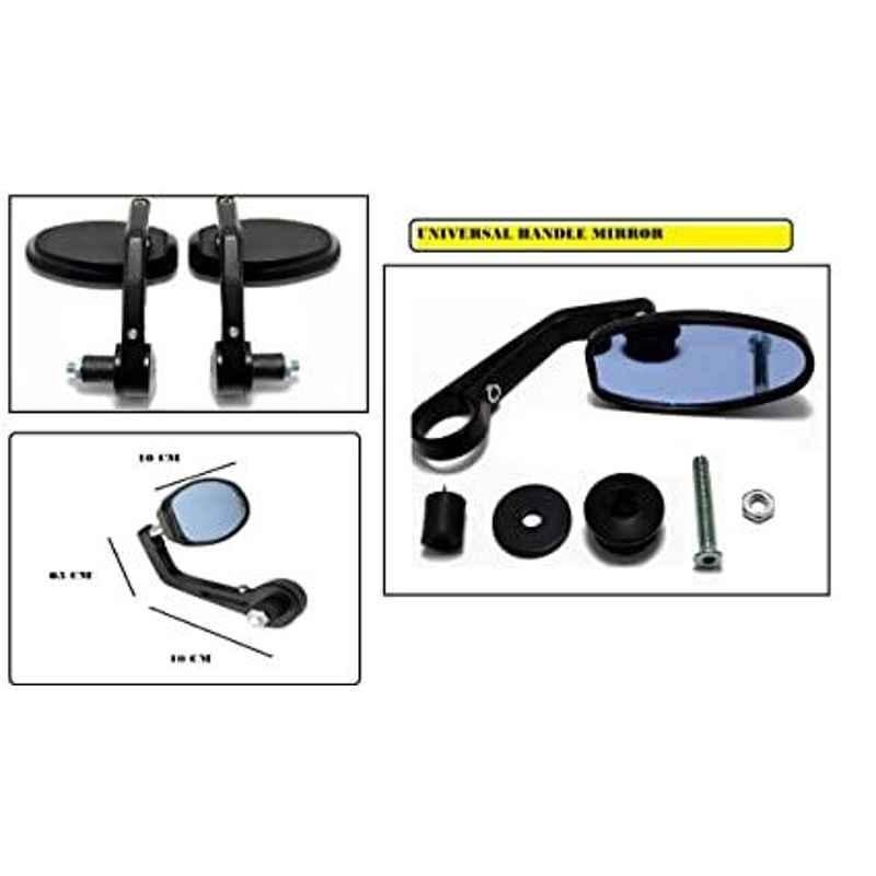 AOW Handle Bar End Side Mirror Rear View Ovel Mirror for Bajaj Discover 150S DTS-i (Set of 2)