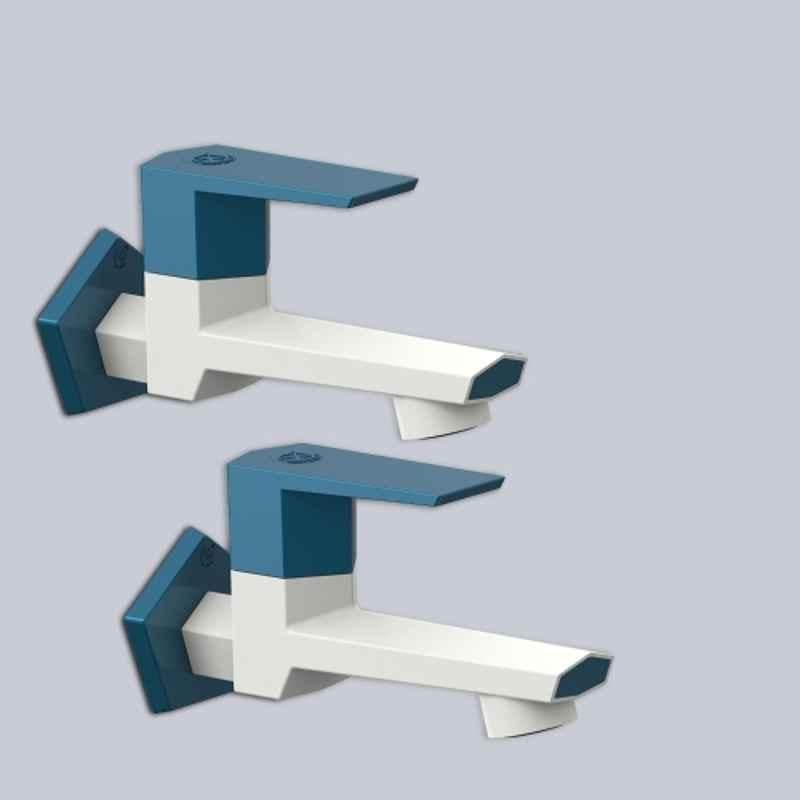 RN G20 15mm PTMT White & Marine Blue Foam Flow Long Body Bib Cock with Flange (Pack of 2)
