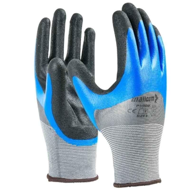Mallcom P35NHK Polyester Black, Grey & Blue Seamless Nitrile Gloves, Size: 11