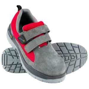Mallcom Leperm Split Suede & Synthetic Spacer Nylon Double Density PU Sole Steel Toe Grey & Red Low Ankle Safety Shoes, Size: 5