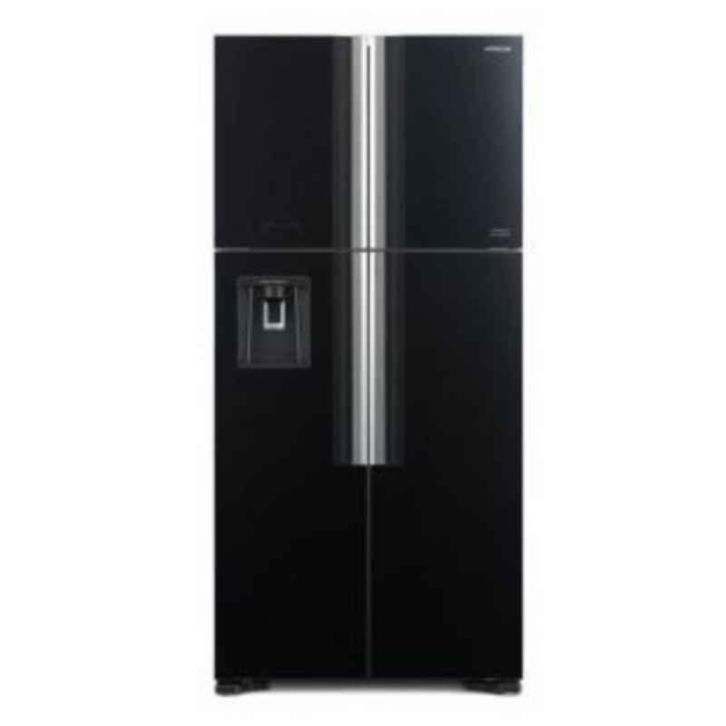 Hitachi 659L 4 Star Glass Black Side by Side Refrigerator, RW760PUK7GBK
