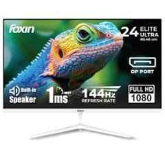 Foxin Elite Ultra 24 inch 1920x1080p FHD White Flat LED Monitor with Frameless, Built-in Speakers, HDMI & DP Port